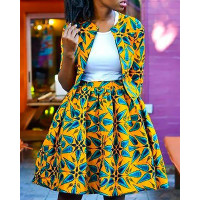 Print Tight Waist Pleated Mini Skirt - yellow