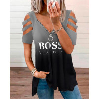 Printed Letter Blend Blouse - black