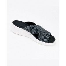 Product up-gradation-Stretch Cross Orthotic Slide Sandals - black