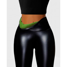 PU Leather High Waist Thermal Warm Fleece Lined Leggings - green