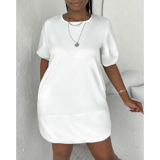 Puff Sleeve Casual T-shirt Dress - white