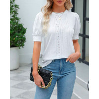 Puff Sleeve Eyelet Embroidery Top - white