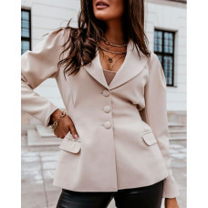 Puff Sleeve Single Breasted Blazer Coat - Apricot