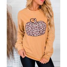 Pumpkin Cheetah Print Casual Sweatshirt - orange