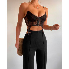 Push Up Lace Crop Cami Top - black