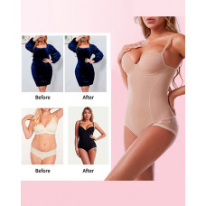 Push Up Tummy Control Lace Patch Crotchless Shapewear Bodysuit - nude