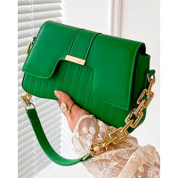 Quilted Asymmetrical Chain Strap Shoulder Bag - green