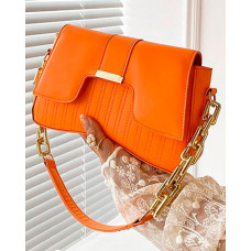 Quilted Asymmetrical Chain Strap Shoulder Bag - orange