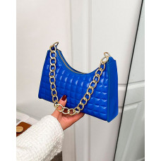 Quilted Chain Strap Baguette Bag - blue