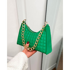 Quilted Chain Strap Baguette Bag - green