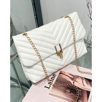 Quilted Chervon Flap Square Crossbody Bag Evening Clutch - white