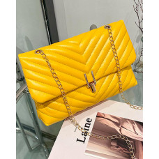 Quilted Chervon Flap Square Crossbody Bag Evening Clutch - yellow