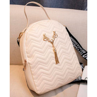 Quilted Chevron Tassel Detail Backpack - white