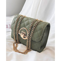 Quilted Double Strap Flap Shoulder Bag - green