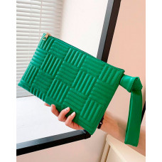 Quilted Geometric Zipper Detail Envelop Clutch Bag - green