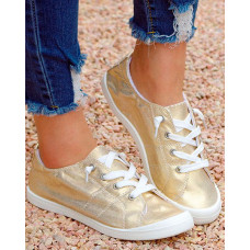 Quilted Lace-Up Fashion Sneakers - gold