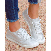 Quilted Lace-Up Fashion Sneakers - silver