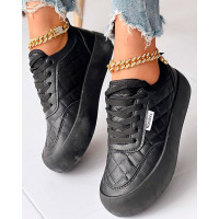 Quilted Lace-up Platform Sneakers - black