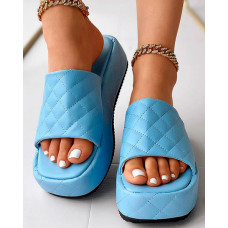 Quilted Square Toe Platform Slippers - blue