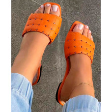 Quilted Studded Square Toe Slippers - orange