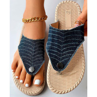 Quilted Toe Post Denim Summer Beach Flip Flops - blue