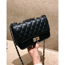 Quilted Turn Lock Flap Shoulder Bag - black