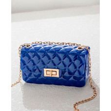 Quilted Twist Lock Chain Strap Flap Crossbody Bag - blue