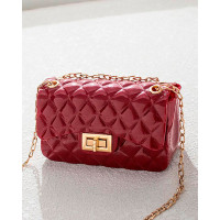 Quilted Twist Lock Chain Strap Flap Crossbody Bag - red