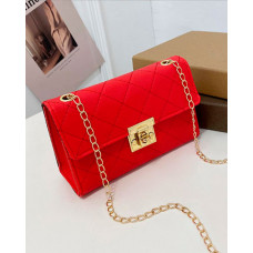 Quilted Twist Lock Chain Strap Flap Shoulder Bag - red