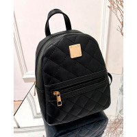 Quilted Zipper Design Backpack - black