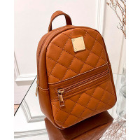 Quilted Zipper Design Backpack - brown