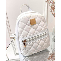 Quilted Zipper Design Backpack - white