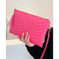 Quilted Zipper Tassel Detail Clutch Bag - pink Quilted Zipper Tassel Detail Clutch Bag - pink