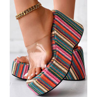 Rainbow Clear Strap Platform Wedge Slippers Outdoor Sandals - Multicolor