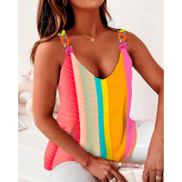 Rainbow Colorblock Chain Strap Tank Top - Multicolor