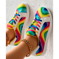 Rainbow Lace-up Fashionable Sneakers - Multicolor