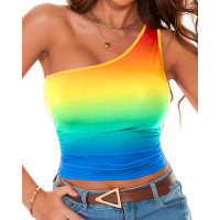 Rainbow Ombre One Shoulder Tank Top - Multicolor