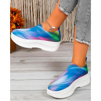 Rainbow Ombre Platform Knit Slip-On Sneakers - blue