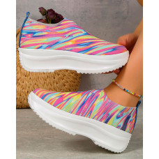 Rainbow Ombre Platform Knit Slip-On Sneakers - Multicolor