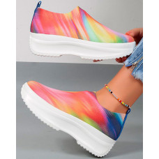 Rainbow Ombre Platform Knit Slip-On Sneakers - red