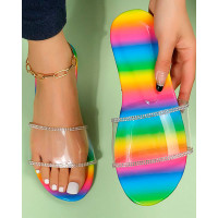 Rainbow Stripe Clear Strap Slippers - Multicolor