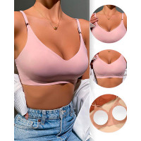 Removeable Padded Seamless Wireless Lifting Bra - light pink