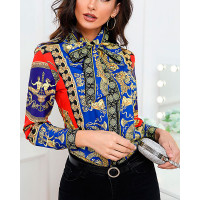 Retro Ethnic Print Long Sleeve Shirt - Multicolor