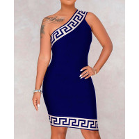 Reversible G Inspired One Shoulder Bodycon Dress - dark blue