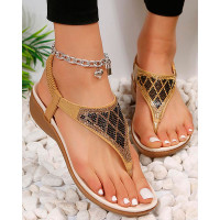 Rhinestone Argyle Pattern Slingback Sandals - brown