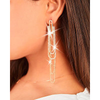 Rhinestone Beaded Tassel Rectangle Decor Drop Earrings - style1