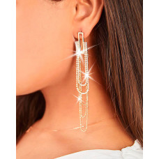 Rhinestone Beaded Tassel Rectangle Decor Drop Earrings - style1