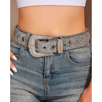 Rhinestone Buckled Fashionable Allover Sequin Blet - silver