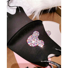 Rhinestone Cartoon Pattern Glitter Breathable Mouth Mask - black