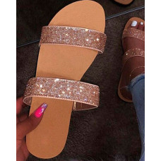 Rhinestone Decor Double Band Slippers - pink